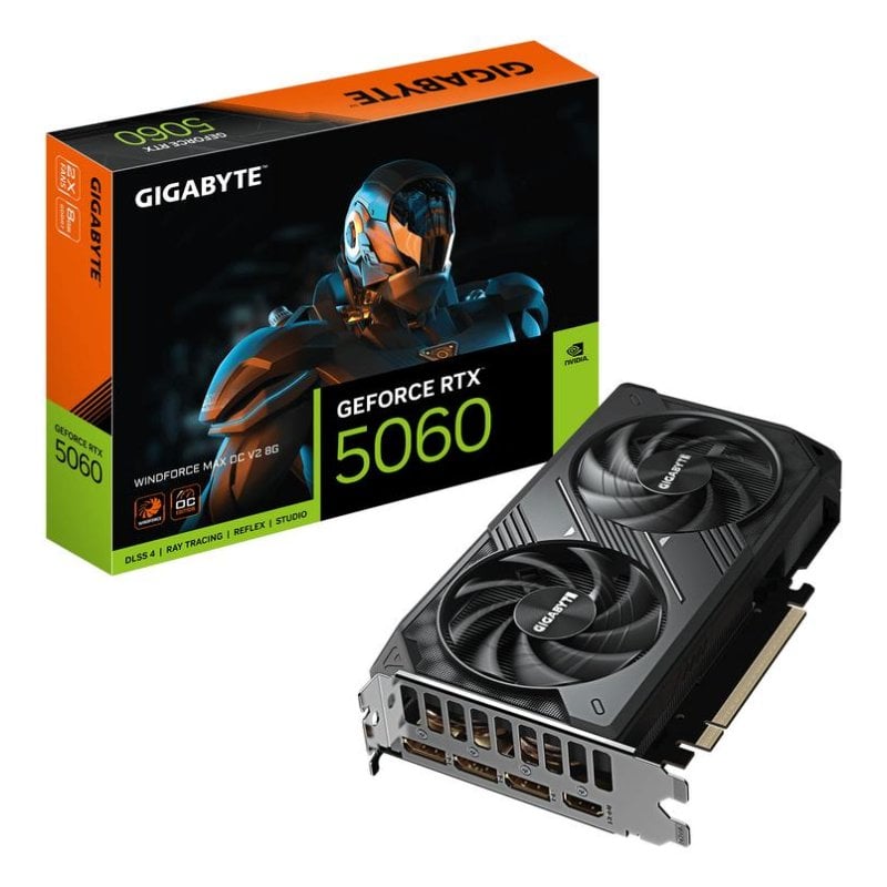 GIGABYTE GeForce RTX 5060 WINDFORCE Max OC V2 8G – Carte Graphique, 8GB GDDR7, 128bit, PCI-E 5.0, 2512MHz Core Clock, 3 × DP, 1 × HDMI, NVIDIA DLSS 4, GV-N5060WF2MAX OCV2-8GD