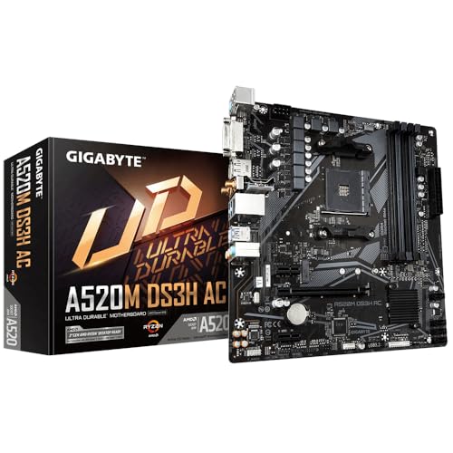 Gigabyte Carte mère Gigabyte A520 Micro-ATX AM4 A520M DS3H AC WiFi 5 DDR4 PCIe M.2