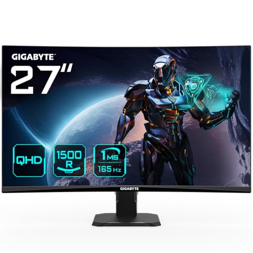 GIGABYTE GS27QC 27 Moniteur de Jeu incurvé QHD - 2560 x 1440, 165Hz, 1ms, 250 CD m², FreeSync Premium, prêt pour HDR, HDMI 2.0, DisplayPort 1.4