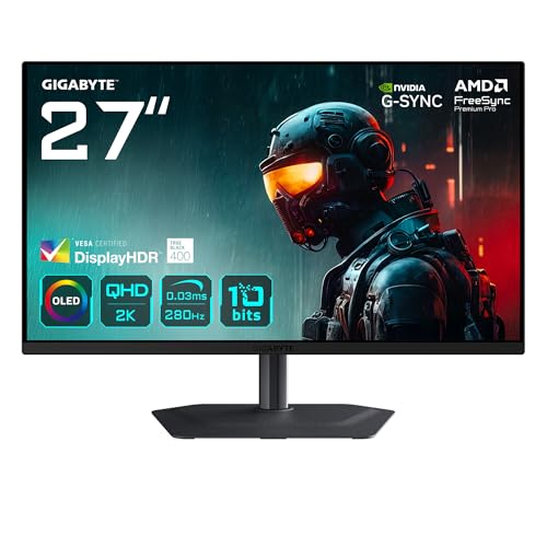 GIGABYTE MO27Q2A Moniteur de Jeu OLED 2K QHD 27 – 2560 x 1440, 280Hz, 0,03ms, 250 CD m², FreeSync Premium Pro, DisplayHDR True Black 400, HDMI 2.1, DisplayPort 1.4