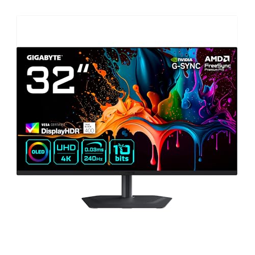 GIGABYTE MO32U2 Moniteur Gaming OLED 32” 4K UHD - 3840 x 2160, 240Hz, 0.03ms, 250 CD m², G-Sync Compatible, FreeSync Premium Pro, Display HDR True Black 400, HDMI 2.1, DisplayPort 1.4