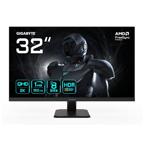 GIGABYTE GS32QA Moniteur de Jeu 32” QHD - 2560 x 1440, 180Hz, 1ms, 300 CD m², FreeSync Premium, HDR Ready, HDMI 2.0, DisplayPort 1.4