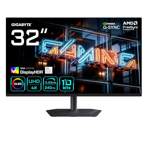 GIGABYTE MO32U24 Moniteur Gaming OLED 32” 4K UHD - 3840 x 2160, 240Hz, 0.03ms, 300 CD m², G-Sync Compatible, FreeSync Premium Pro, Display HDR True Black 500, HDMI 2.1, DisplayPort 1.4