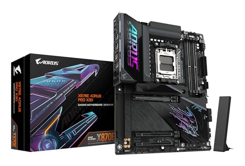 GIGABYTE X870E AORUS Pro X3D Carte Mère - Prend en Charge Les processeurs AMD Ryzen 9000, VRM numérique 18 2 2 Phases, Jusqu’à 9000MHz DDR5 (O.C.), 2xPCIe 5.0 2xPCIe 4.0, Wi-FI 7, LAN 5GbE, USB 4