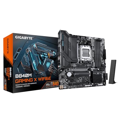 GIGABYTE B840M Gaming X WIFI6E Carte Mère – Processeurs AMD Ryzen 9000, VRM 8 2 2 Phases, Jusqu’à 8200 MHz DDR5 (O.C.), 2× M.2 PCIe 4.0, Wi-FI 6E, LAN 2,5 GbE, USB 3.2 Gen 1