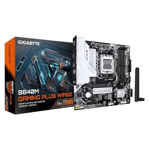 GIGABYTE B840M Gaming Plus WIFI6E Carte Mère – Processeurs AMD Ryzen 9000, VRM 8 2 2 Phases, Jusqu’à 8200 MHz DDR5 (O.C.), 2× M.2 PCIe 4.0, Wi-FI 6E, LAN 1 GbE, USB 3.2 Gen 2
