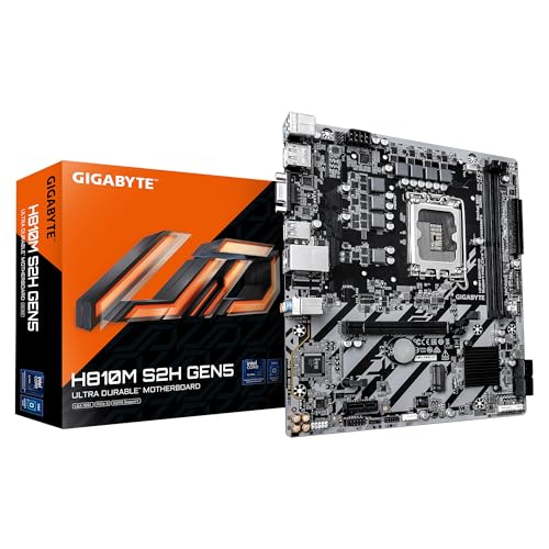 GIGABYTE H810M S2H GEN5 Carte Mère – Processeurs Intel Core Ultra (Série 2), VRM 4 1 2 Phases, Jusqu’à 6400 MHz DDR5, 1× M.2 PCIe 4.0, LAN 1 GbE, USB 3.2 Gen 1