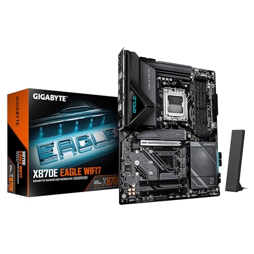 GIGABYTE X870E Eagle WIFI7 Carte Mère – Compatible avec Les processeurs AMD Ryzen 9000, VRM numérique 16 2 2 Phases, Jusqu’à 8200 MHz DDR5 (OC), 1x PCIe 5.0 3X PCIe 4.0, Wi-FI 7, LAN 5 GbE, USB 4