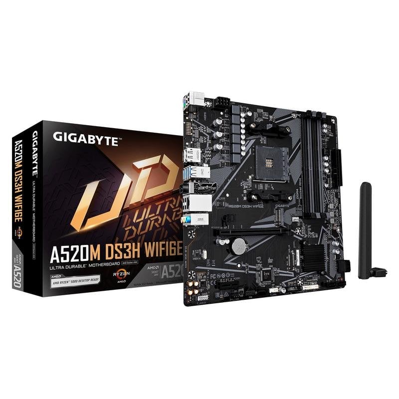 Gigabyte Carte mère GIGABYTE A520M DS3H WIFI6E AMD A520 AM4 DDR4 Micro ATX WiFi 6E Bluetooth 5.3