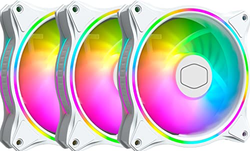 Cooler Master MasterFan MF120 Halo White Edition ARGB - Ventilateurs de boîtier 120 mm, Éclairage ARGB à Double Boucle, pales de Ventilateur Hybrid, 3-en-1 avec contrôleur - Blanc