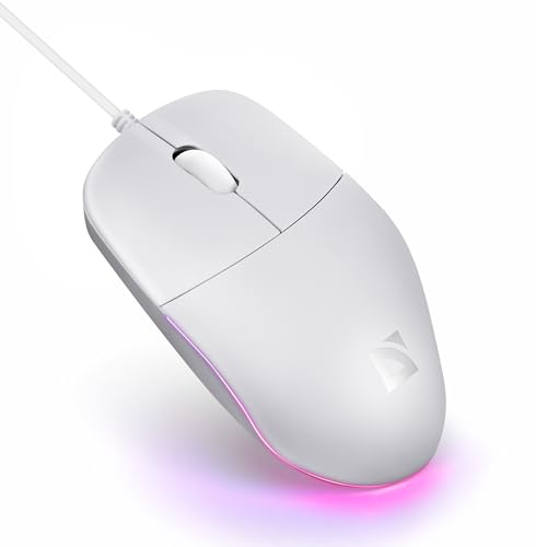 Defender Azora MB-241 Souris filaire USB optique 1200 DPI avec éclairage LED arc-en-ciel symétrique pleine taille pour PC portable, Plug Play (blanc)