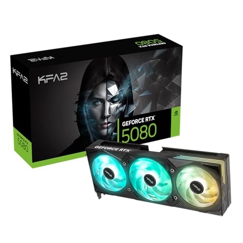 KFA2 GeForce RTX™ 5080 EX Gamer 1-Click OC, Xtreme Tuner App Control, 16GB, GDDR7, 256-Bit, DP 2.1b*3 HDMI 2.1b DLSS 4 Gaming Grafikkarte (EX Gamer, Black, RTX 50 Series)