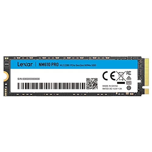 Lexar NM610PRO 1To SSD, M.2 2280 PCIe Gen3x4 NVMe 1.4 SSD 1To Interne, Jusqu'à 3300 Mo s en Lecture, 2600 Mo s en écriture, 3D NAND Flash Disques pour Notebook, Desktop, PC