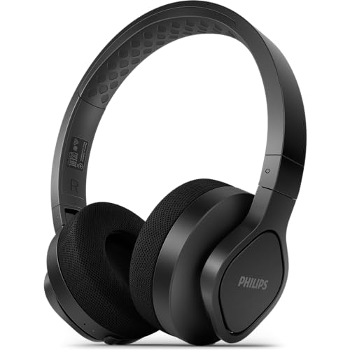 Philips Audio A4216BK 00 Casque Sport Bluetooth sans Fil (35 Heures d'Auxtonomie, Protection Ip55, Coques Aérées, Coussinets Lavables) Noir