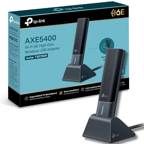 TP-Link Archer TXE70UH AXE5400 WiFi 6E Dongle WiFi tri-bande pour PC, adaptateur WiFi USB pour PC, antennes à gain élevé, dongle WiFi USB 3.0, prise en charge Win10 11, MU-MIMO, OFDMA, couverture plus
