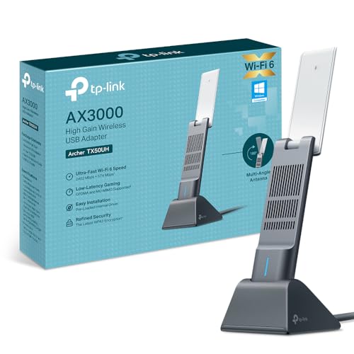 TP-Link Clé WiFi 6 Puissante AX3000 à Gain élevé Archer TX50UH, Adaptateur Réseau sans Fil avec 2,4 GHz, 5 GHz, Antennes Doubles à Gain élevé, WPA3, Windows 11 10