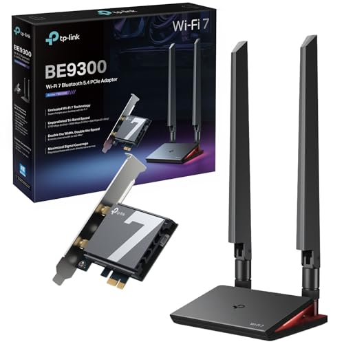 TP-Link BE9300 Adaptateur PCIe Wi-FI 7 Bluetooth 5.4 tri-Bande, avec Deux antennes, éclairage d'état Wi-FI Multicolore, Installation Rapide avec clé USB, Prend en Charge Windows 11 (64 Bits)