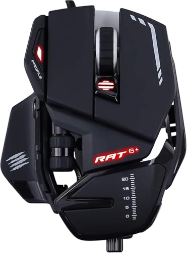Mad Catz Rat 6 Souris Gamer Filaire USB - Souris Ergonomique 11 Boutons Programmables - Capteur Optique Pixart3360 12000 DPI - Souris Gaming Pour PC Noir RGB Et Repose Poignet Reglable