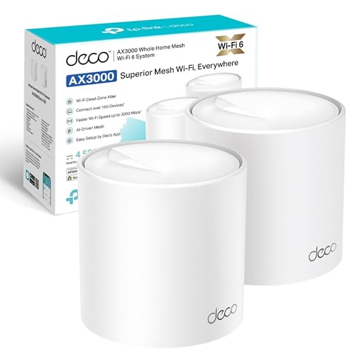 TP-Link – Lot de 2 systèmes Wi-FI 6 Mesh Deco X50 AX3000, Double Bande avec Ports Gigabit, Couverture jusqu'à 1,5 m², Connexion jusqu'à 150 appareils, processeur Dual-Core 1 GHz, sécurité HomeShield