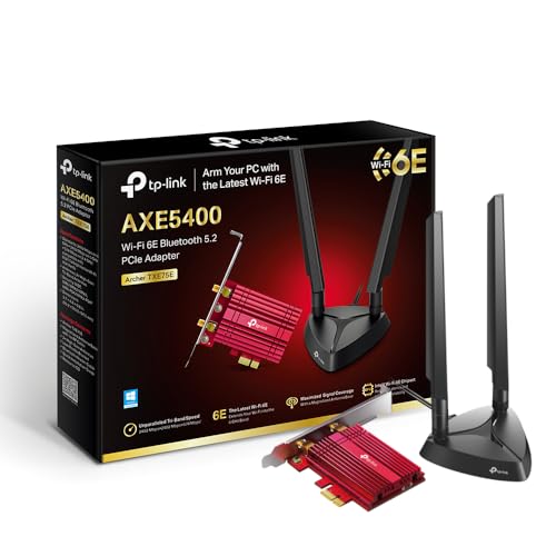 TP-Link Archer TXE75E AXE5400Mbps Tri-Band WiFi 6E Bluetooth 5.3 PCIe Adaptateur avec Deux antennes, Adaptateur WiFi pour PC, Chipset Intel, Base d'antenne magnétisée, Support Discret Inclus, WPA 3