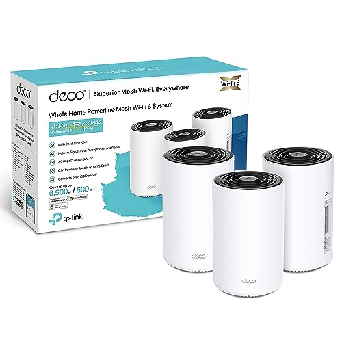 TP-Link Deco PX50 Powerline WLAN Mesh Set (3 pack), Wi-Fi double bande 6 AX3000 G.hn G1500, idéal pour les grandes pièces et murs épais, recommandé pour les maisons de 4 à 6 chambres, WPA3