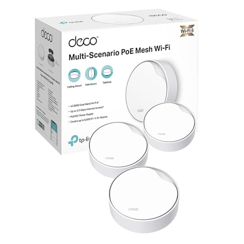 TP-Link Deco WiFi 6 Mesh AX3000Mbps bi-Bande avec PoE Deco X50-PoE(3-Pack), Couverture de 600㎡, 1 Port 2,5 Gbit s 1 Port Gigabit, AI-Driven Mesh