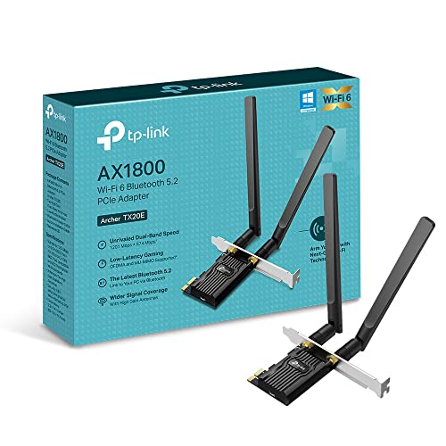 TP-Link AX1800 Wi-Fi 6 double antenne adaptateur PCIe Bluetooth 5.2 à gain élevé, double bande, support à profil bas, MU-MIMO, jeu à faible latence, prend en charge Windows 10 11, WPA3 hautement