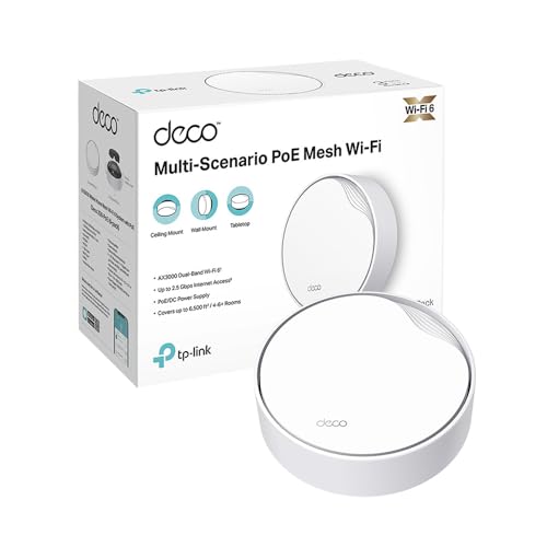 TP-Link Deco WiFi 6 Mesh AX3000Mbps bi-Bande avec PoE Deco X50-PoE(1-Pack), Couverture de 230㎡, 1 Port 2,5 Gbit s 1 Port Gigabit, AI-Driven Mesh