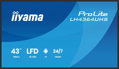 Iiyama Écran d'affichage numérique LED 4K Ultra HD 43 pouces iiyama LH4364UHS-B1AG, Android, Wi-Fi 24h 24 et 7j 7