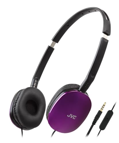 JVC HA-S160M-V-U Casque Plat Pliable et Compact - Couleur Brillante - avec Interrupteur Marche arrêt pour Microphone - Idéal pour Le télétravail et Les réunions en Ligne (Violet)