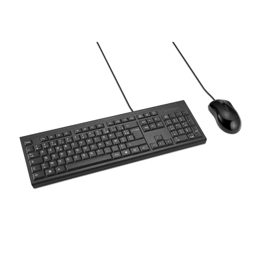 Kensington KM100 EQ – Ensemble Clavier Filaire et Souris ambidextre, Design Anti‑déversement, Compatible Windows et macOS, AZERTY, Noir – K75452FR