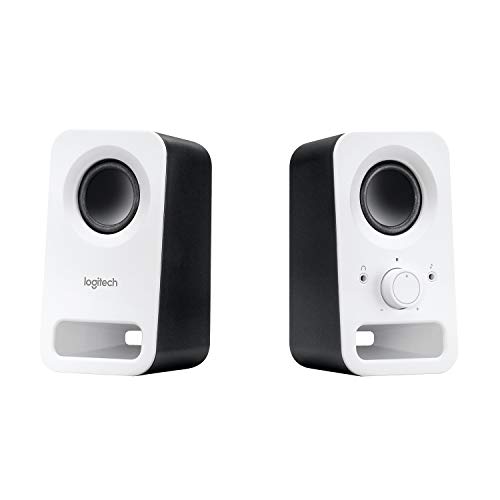 Logitech Z150 Enceinte PC, son stéréo, 2 haut-parleurs, puissance de crête de 6 watts, entrée 3,5 mm, contrôleur de haut-parleur droit, prise casque, prise britannique, PC TV téléphone portable, Blanc