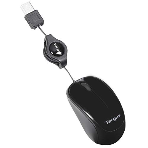 Targus Souris Optique Compact Blue Trace, Souris d'ordinateur avec Cordon rétractable, Souris Filaire avec Technologie Blue Trace pour Toutes Les Surfaces - Noir, AMU75EU