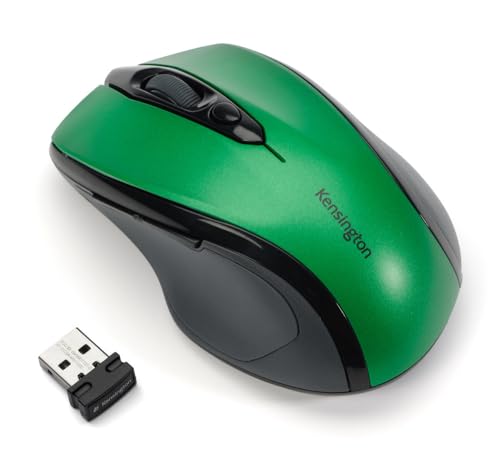 Kensington Pro Fit Souris Optique Sans Fil Taille Moyenne avec 5 Commandes, Design Ergonomique pour Droitier, Connexion Plug Play - Compatible avec Windows macOS - Vert (K72424WW)