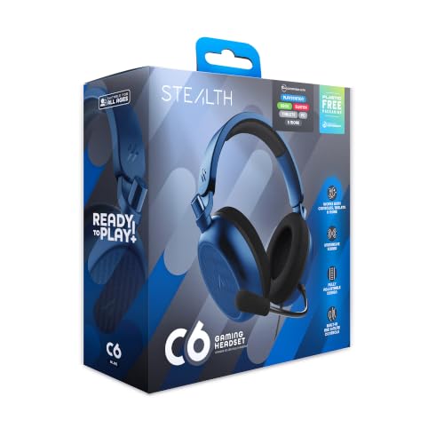 STEALTH Casque C6 - PC Bleu | Câble tressé multi-plateforme flexible, durable, confortable, pliable, prise jack 3,5 mm, haut-parleurs 40 mm