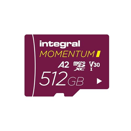 Integral Momentum I 512 Go Carte microSDXC, 210 Mo s en Lecture, 180 Mo s en écriture, V30, U3, A2, pour 4K 5K UHD sur GoPro, Drones DJI, caméras Sport et 360°, étanche, Antichoc