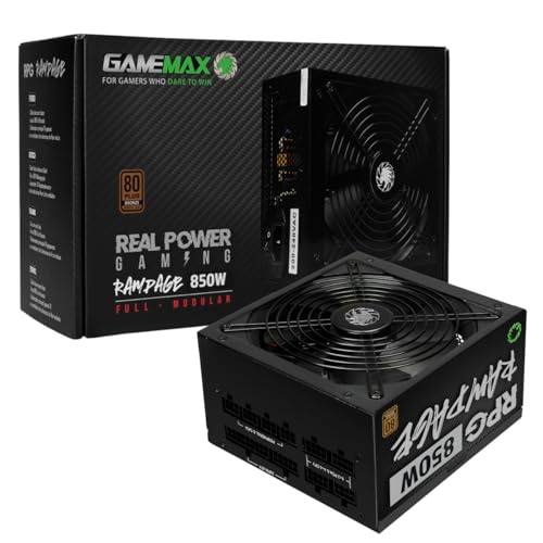 GameMax Bloc d'alimentation Rampage 850 W (sans câble d'alimentation inc.), entièrement modulaire, APFC, condensateur Principal Japonais TK, Bronze 80 Plus, 88 d'efficacité, Ventilateur de
