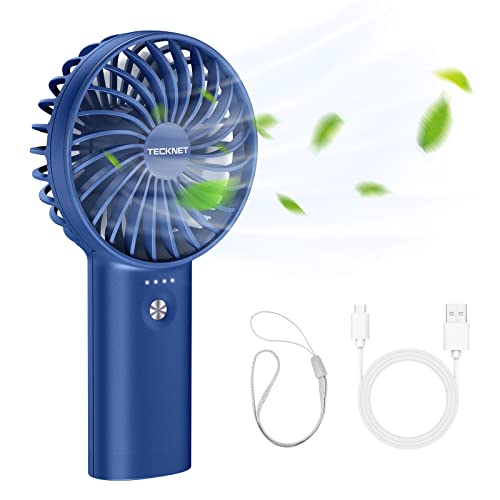 TECKNET 5200mAh Ventilateur à Main 2 en 1-Mini USB Ventilateur Portable Batterie Rechargeable, avec 3 Vitesses Réglable Mini Fan pour Maison Bureau Voyage- Bleu