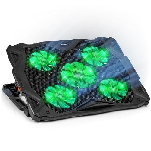 Duronic LC1 Refroidisseur Ordinateur Portable 5 Ventilateurs Tapis Refroidisseur pour Laptop Contre la surchauffe des appareils 2 Ports USB 6 hauteurs Ajustables Contrôle de la température