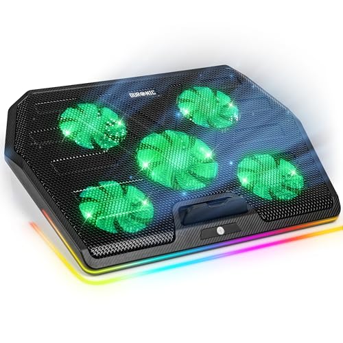 Duronic LC4 Refroidisseur Ordinateur Portable 5 Ventilateurs Tapis Refroidisseur pour Laptop Contre la surchauffe des appareils 2 Ports USB Hauteur Ajustable Contrôle de la température