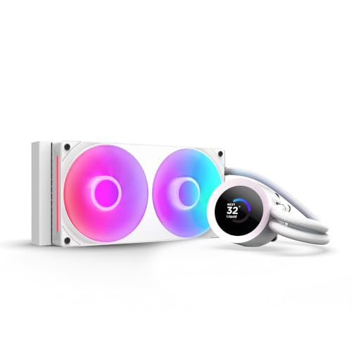 NZXT Kraken Plus 240 RGB a Refroidisseur Liquide AIO pour CPU a Radiateur 240mm a Ventilateur a Cadre Unique F240 RGB a Ecran LCD carre 154 a AMD AM5 AM4 a Intel LGA 1851 1700 1200 115X a White
