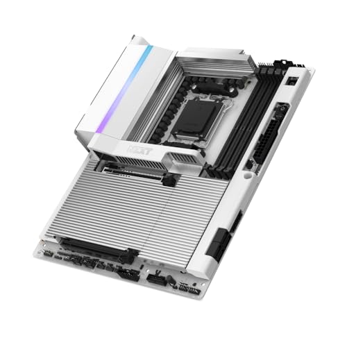 NZXT N9 X870E Carte mère de Jeu - AMD X870E AM5 ATX pour Ryzen 9000 8000 7000-20 2 1, DDR5, 4X M.2, PCIe 5.0, 5GbE, USB 4 – Verrous de libération Rapide M.2, Couverture en métal Complet, PCB Blanc