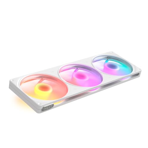 NZXT F420 RGB Ventilateur monobloc - 3x ventilateurs de boîtier PC PWM 140 mm - Éclairage RGB éclatant - Palier à fluide dynamique - Compatible NZXT CAM - Blanc