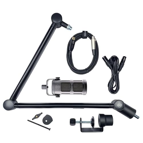 Pack de diffusion vocale gris – Micro, perche et câbles – Kit complet pour podcast, diffusion, streaming, jeux et VC – Câbles USB et XLR – USB Plug Play – Microphone garanti à vie – Conçu et