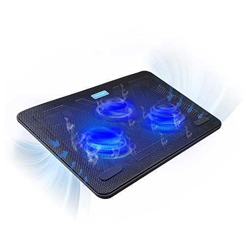 TeckNet Refroidisseurs PC Portable Ordinateur de 12 à 17 Pouces Silencieux Support Ventilateur Portable avec 2 Ports USB, 3 Ventilateurs de 118 mm, Alimenté Via USB