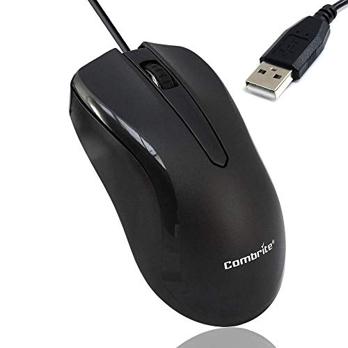 Combrite M40 Souris Optique Filaire USB avec molette de défilement en Caoutchouc et LED Rouge Noir