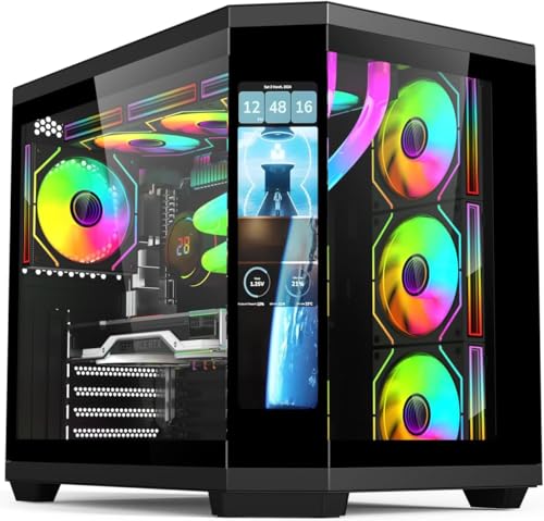 Boîtier PC - Gaming | IONZ APEX Vision - Tour intermédiaire ATX, double chambre avec 4 ventilateurs ARGB PWM - Écran LCD | Noir