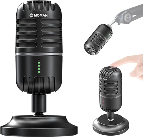 Moman USB Microphone à Condensateur, Micro Gaming pour PC Phone Ordinateur Portable et PS4 5, avec Muet du Bruit, pour Streaming, Enregistrement,Vocal,Podcast,Twitch