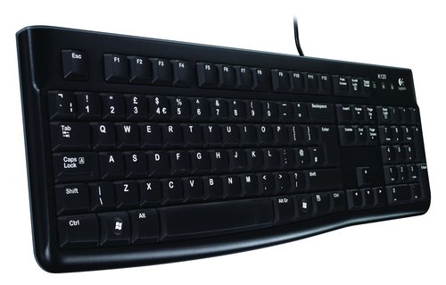 Logitech K120 Clavier sans Fil Windows, Plug-and-Play USB, Touches Silencieuses Ultra-Plates, Taille Standard, Résistant aux Eclaboussures, Barre d’Espacement Incurvée, Clavier QWERTZ Suisse - Noir