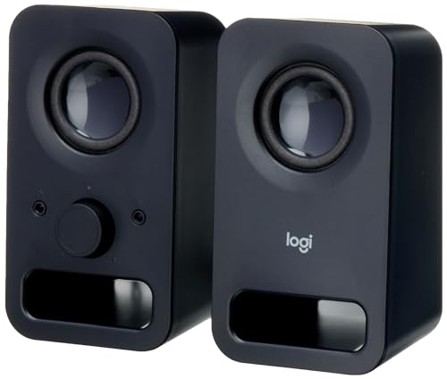 Logitech Haut-parleur PC Z150, son stéréo, 2 haut-parleurs, puissance de crête de 6 watts, entrée 3,5 mm, contrôleur de haut-parleur droit, prise casque, prise britannique, PC TV téléphone portable tablette - noir
